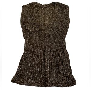 70s/80s Vtg Holiday Knitwear Disco Glitter Ribbed Tank Top Lurex Black Gold S